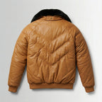 Men’s Brown V-Bomber Leather Jacket – Classic Quilted Outerwear Bomber