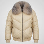 Men’s Cream V-Bomber Jacket – Quilted Leather Street Style