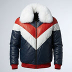 Men’s Shearling Collar Leather Jacket – V-Bomber Aviator Style