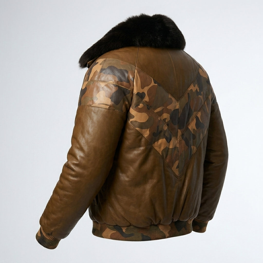 Men’s Shearling Collar Leather Jacket – V-Bomber Aviator Style