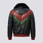 Men’s Stylish Multicolor V-Bomber Leather Jacket – Quilted Streetwear Style