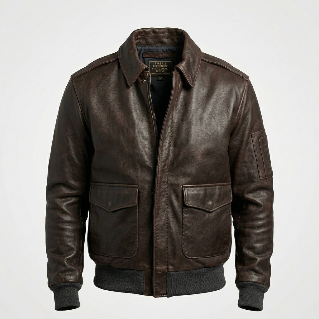 Men’s Pilot Leather Jacket – Classic Aviator Bomber Flight Style