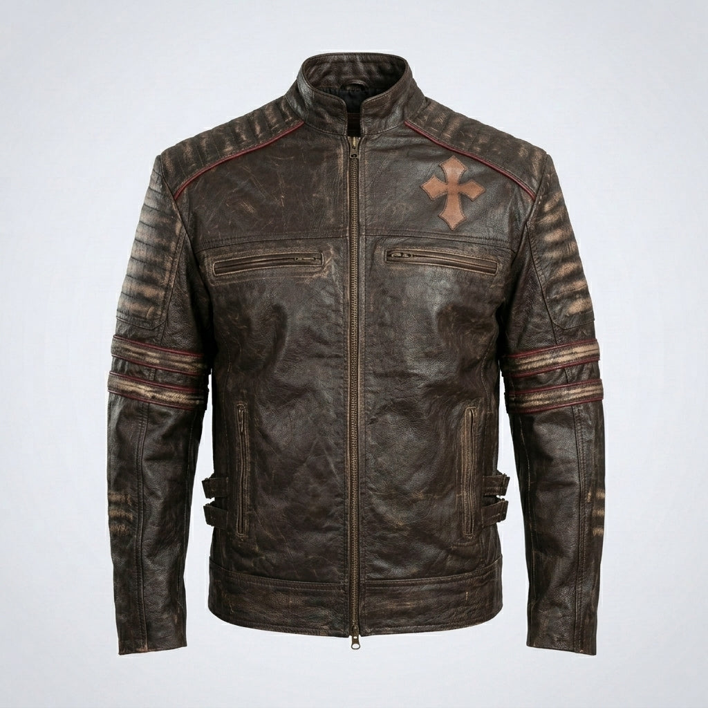 Men’s Vintage Café Racer Leather Jacket – Classic Rider Moto Style
