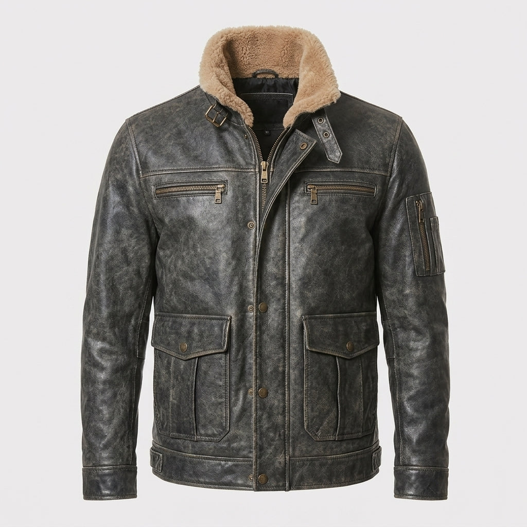 Men’s Air Force Aviator Leather Jacket with Fur Collar