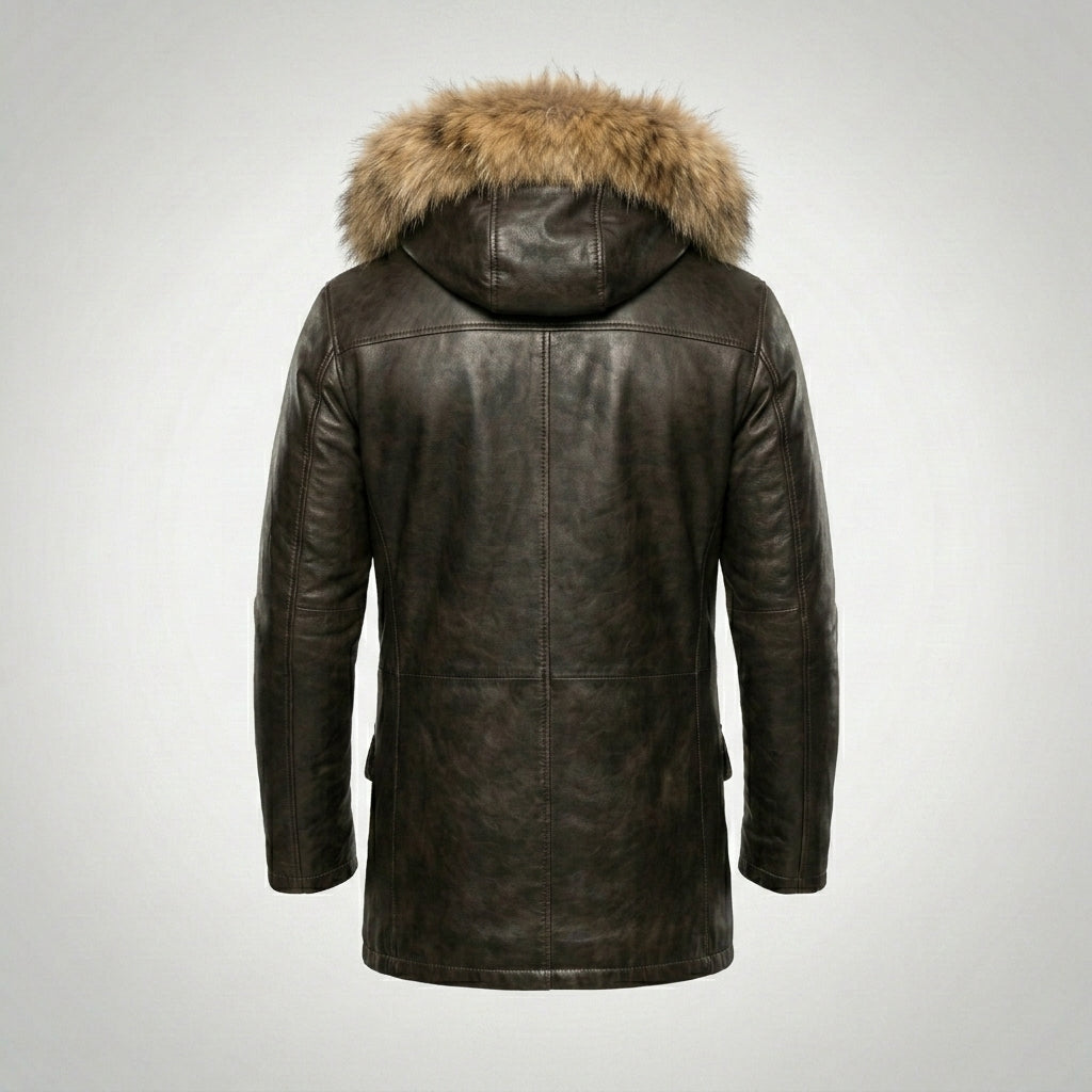 Men’s Vintage Biker Leather Jacket with Hood
