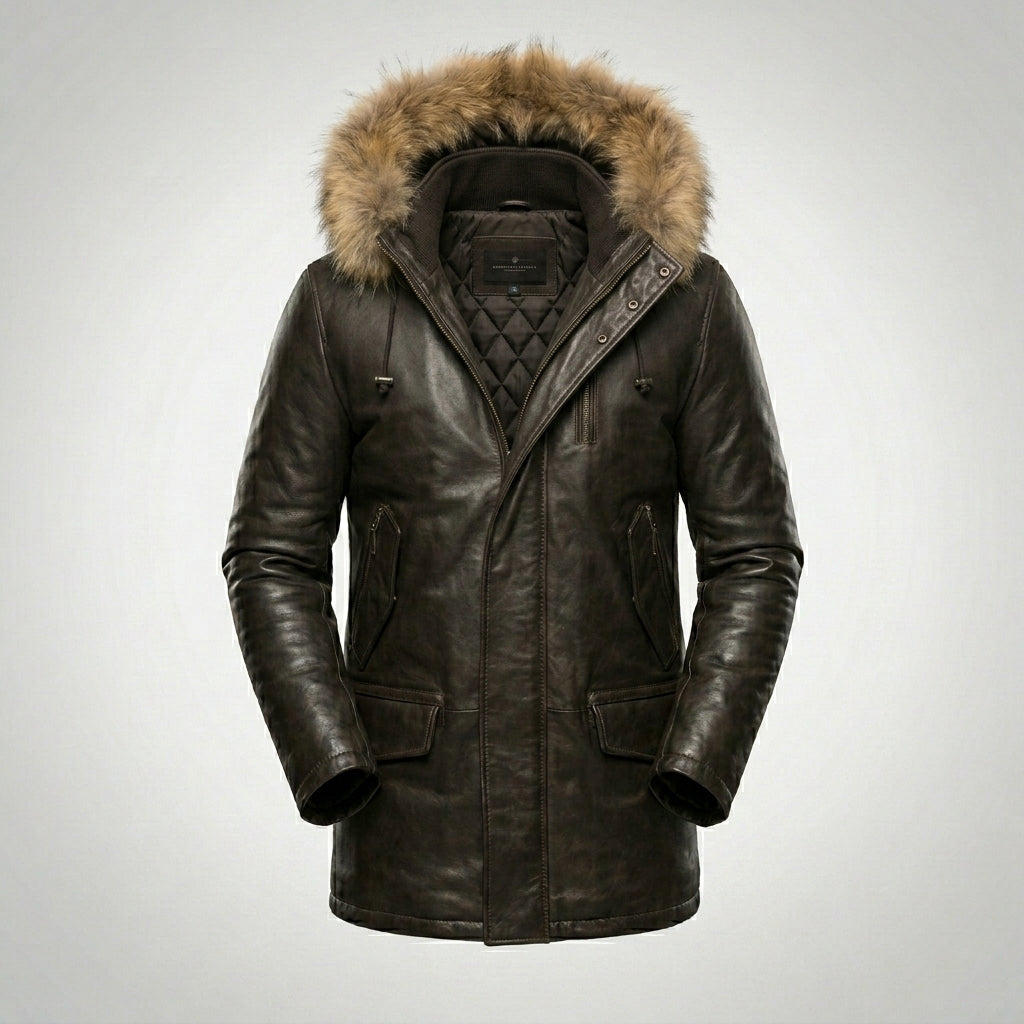 Men’s Vintage Biker Leather Jacket with Hood