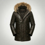Men’s Vintage Biker Leather Jacket with Hood