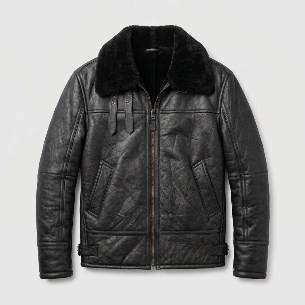 Men’s Aviator Bomber Leather Jacket – Classic Pilot Flight Style