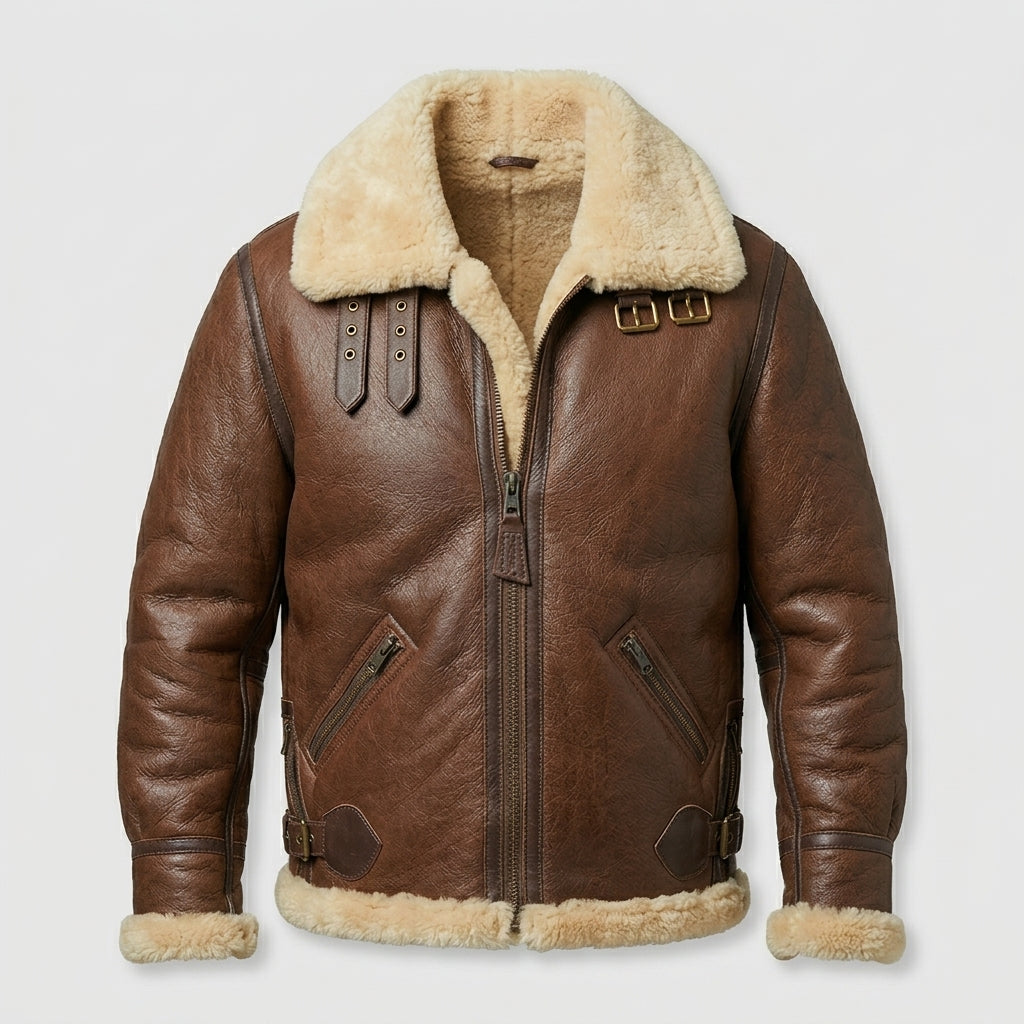 Men’s Shearling Fur Aviator Leather Jacket