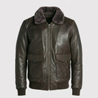 Men’s Custom Premium Brown Cowhide Leather Aviator Bomber Jacket