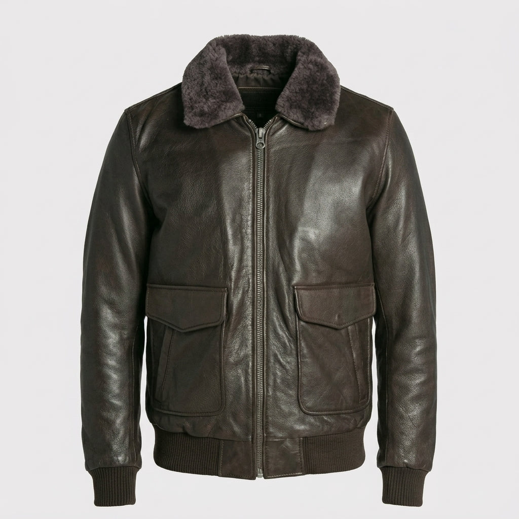 Men’s Custom Premium Brown Cowhide Leather Aviator Bomber Jacket