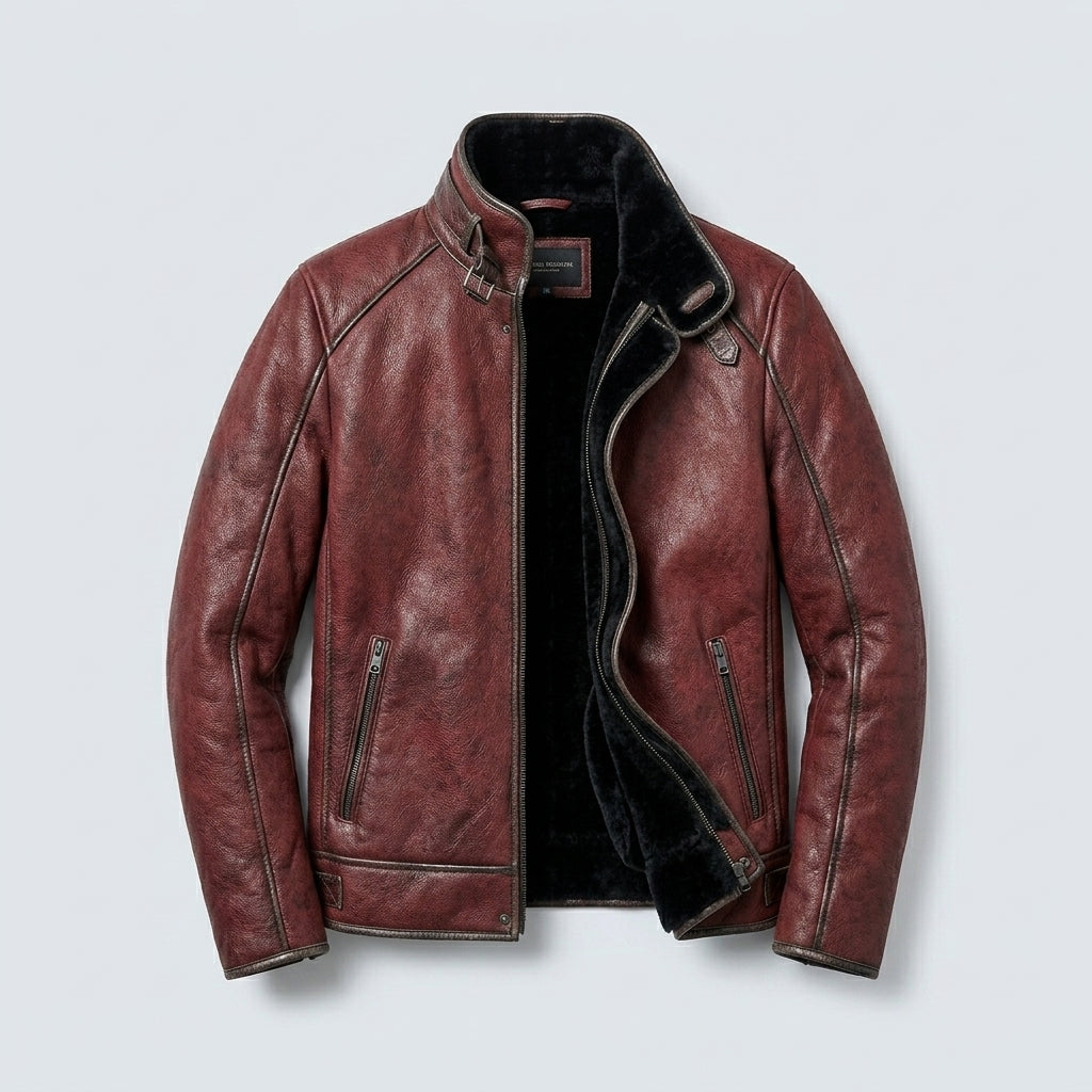 Men’s Maroon Sheepskin Shearling Aviator Jacket
