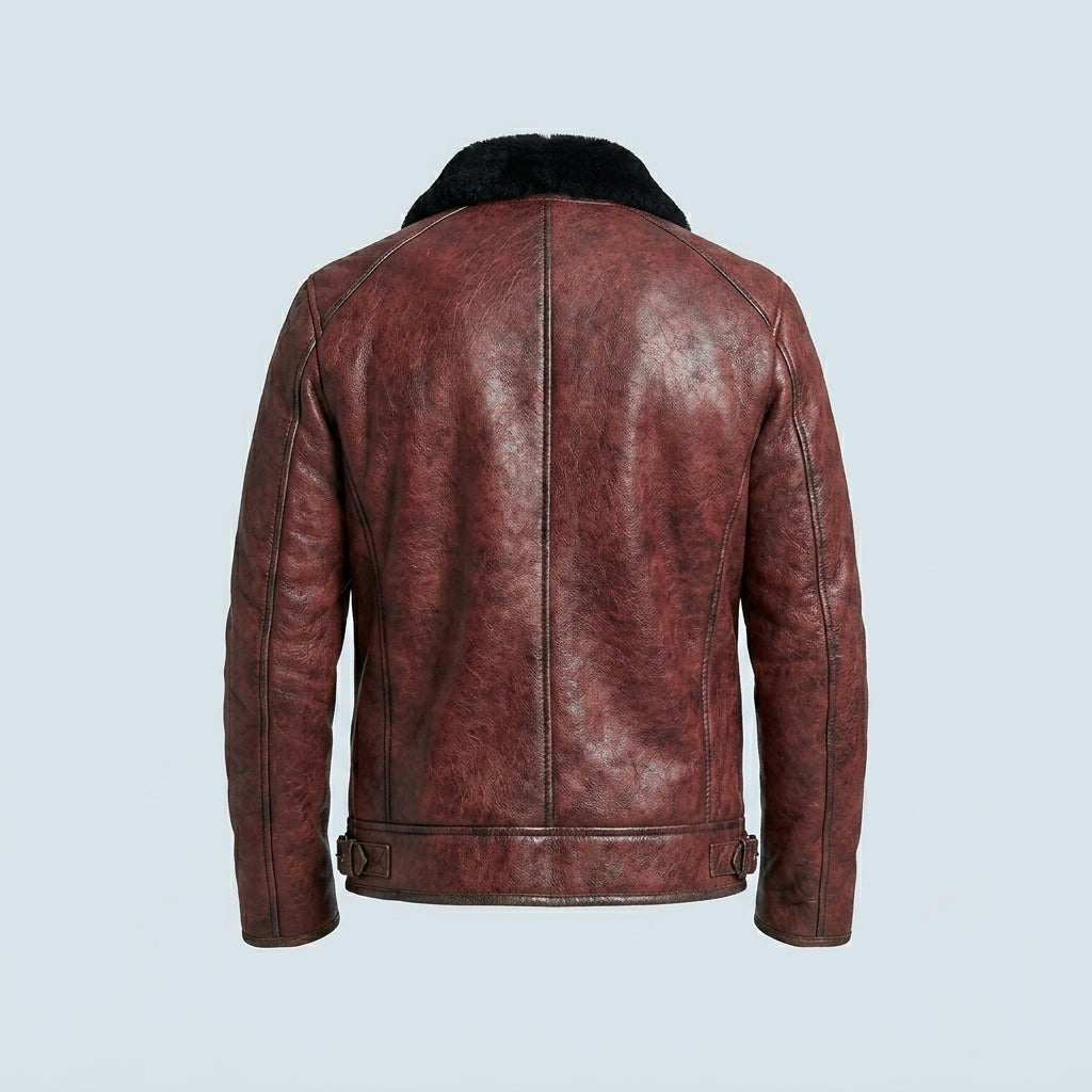 Men’s Maroon Sheepskin Shearling Aviator Jacket