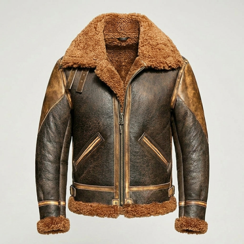 Men’s B3 Aviator Shearling Jacket – Classic Bomber Leather Flight Coat