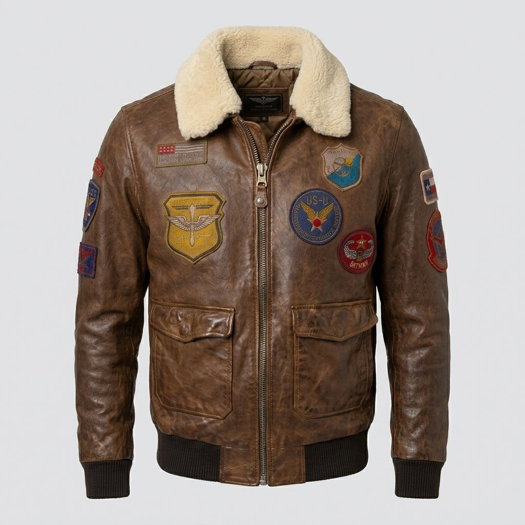 Men’s Stylish Brown Aviator Pilot Sheepskin Jacket
