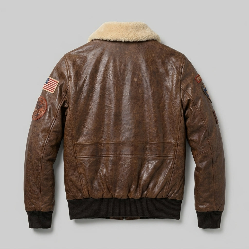 Men’s Stylish Brown Aviator Pilot Sheepskin Jacket