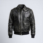 Men’s 80s A2 Flight Vintage Military Leather Jacket – Black Aviator Style