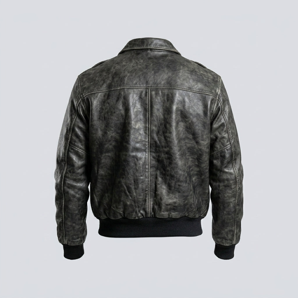 Men’s 80s A2 Flight Vintage Military Leather Jacket – Black Aviator Style