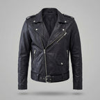 Men’s Black Leather Biker Jacket – Classic Moto Rider Style