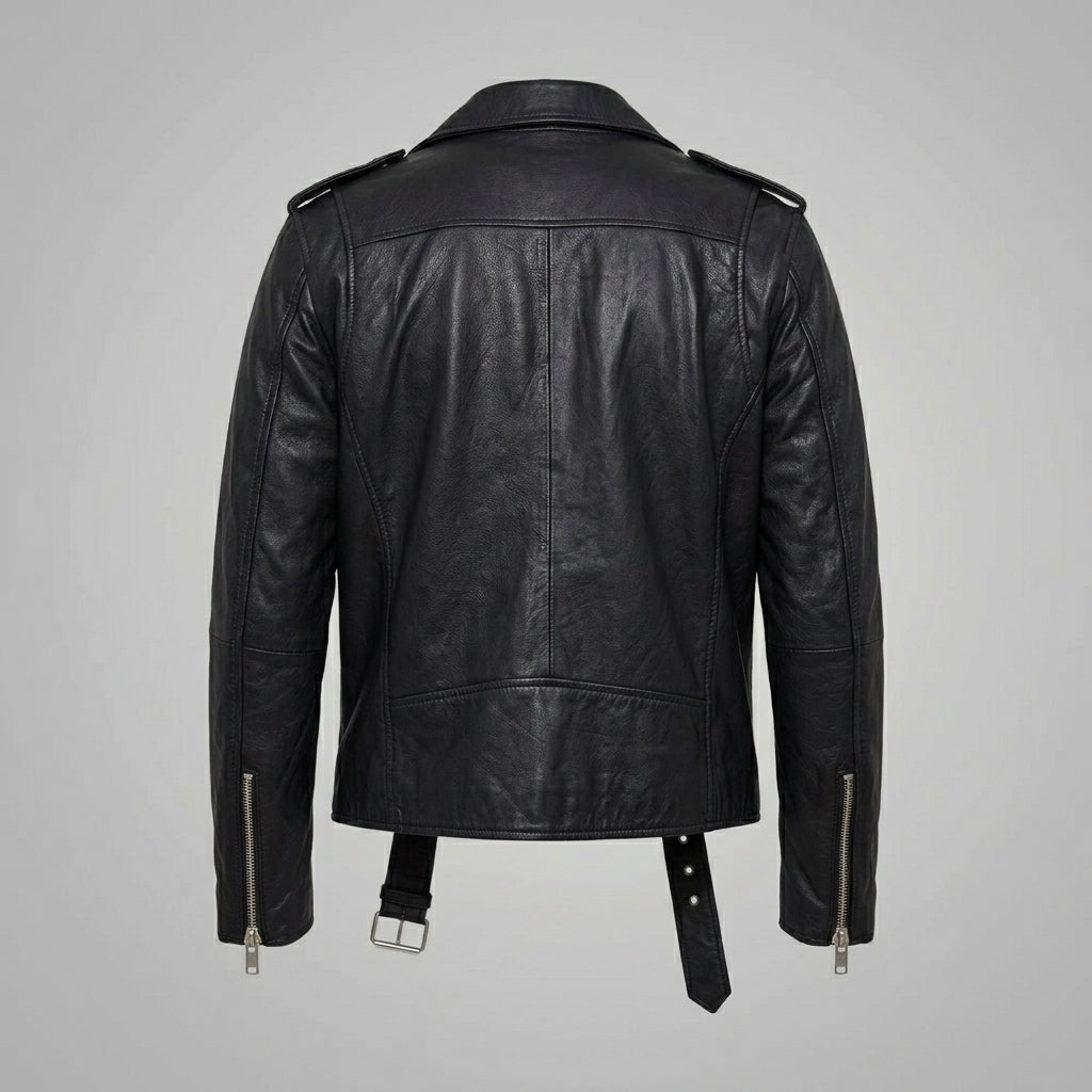 Men’s Black Leather Biker Jacket – Classic Moto Rider Style