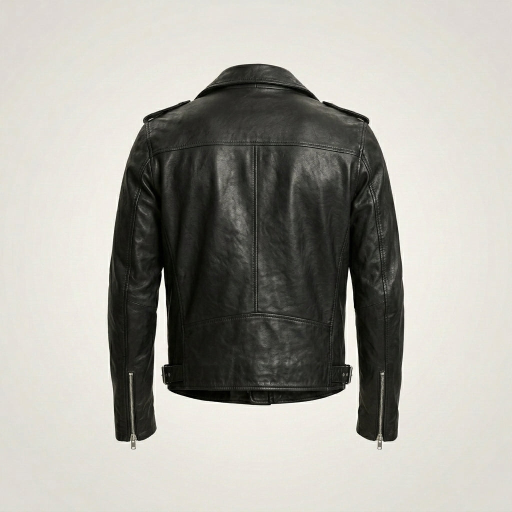 Men’s Black Leather Motorcycle Jacket – Classic Biker Riding Style