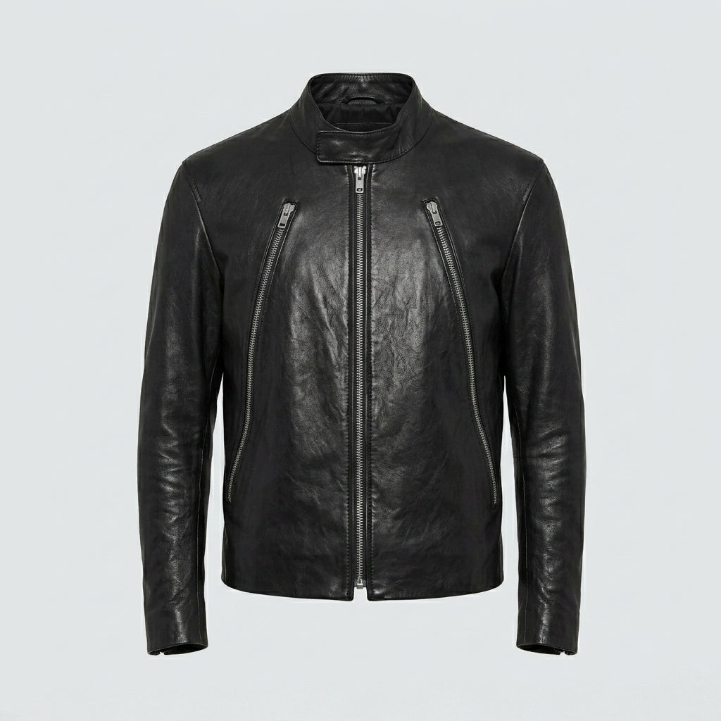 Men’s Black Retro Moto Leather Riding Jacket