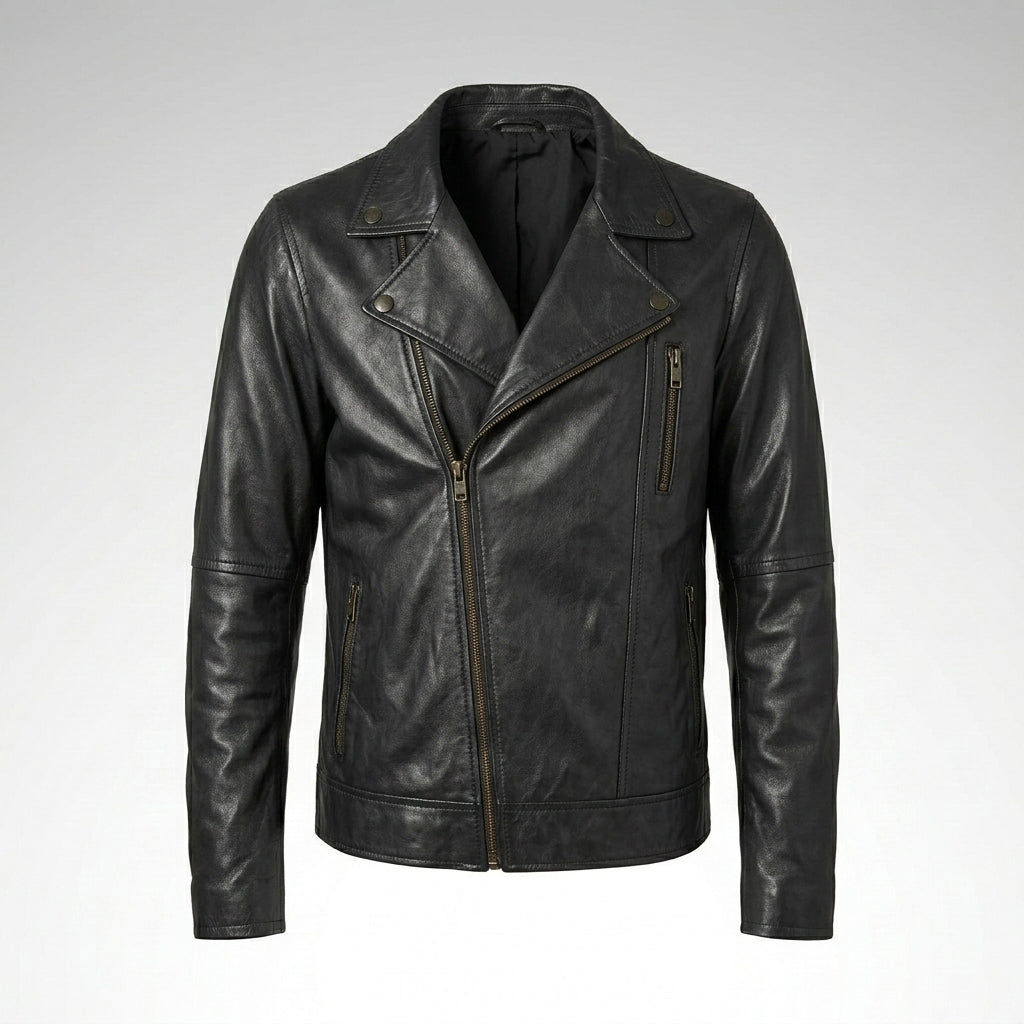 Men’s Modern Black Leather Jacket – Slim Fit Contemporary Style
