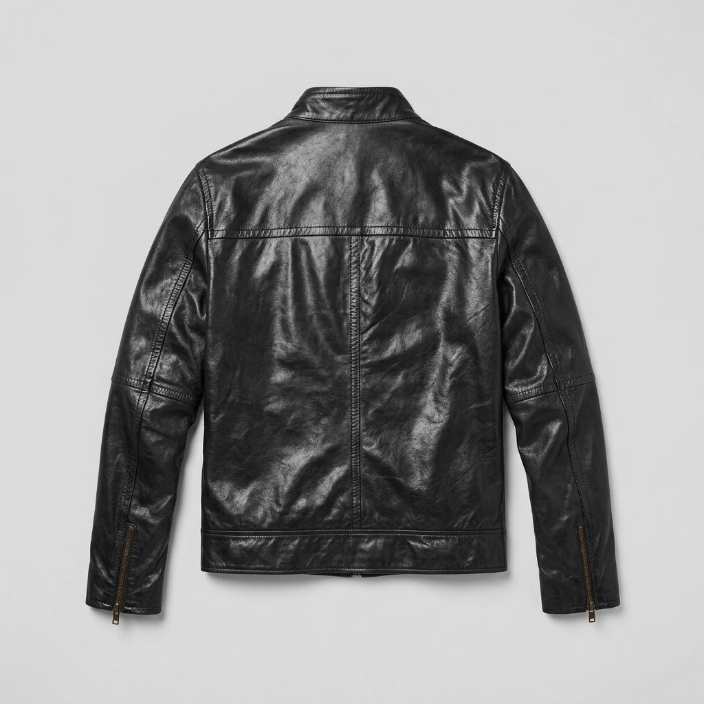 Men’s Modern Black Leather Jacket – Slim Fit Contemporary Style