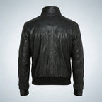 Men’s Fitted Black Leather Bomber Jacket – Slim Fit Classic Style