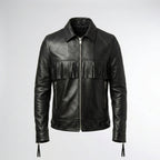 Men’s Handmade Black Western Fringe Leather Jacket
