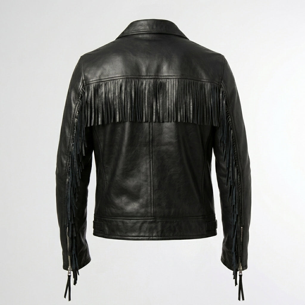 Men’s Handmade Black Western Fringe Leather Jacket