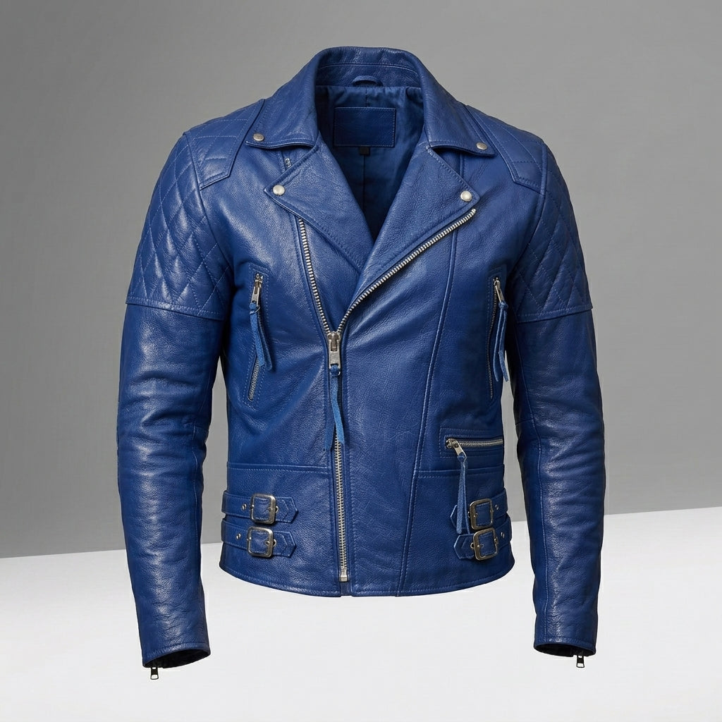 Men’s Royal Blue Café Racer Leather Jacket
