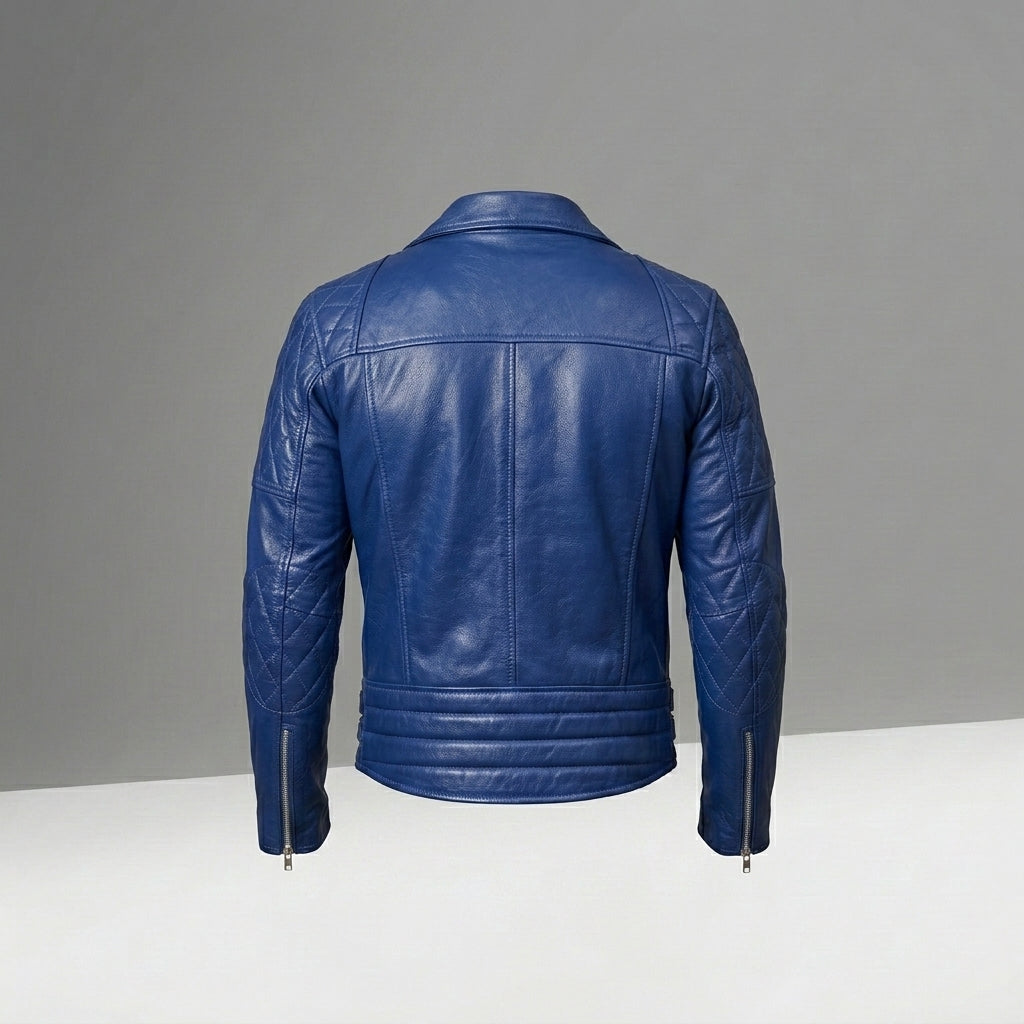 Men’s Royal Blue Café Racer Leather Jacket