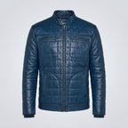 Men’s Blue Leather Jacket – Stylish Slim Fit Casual Biker Style