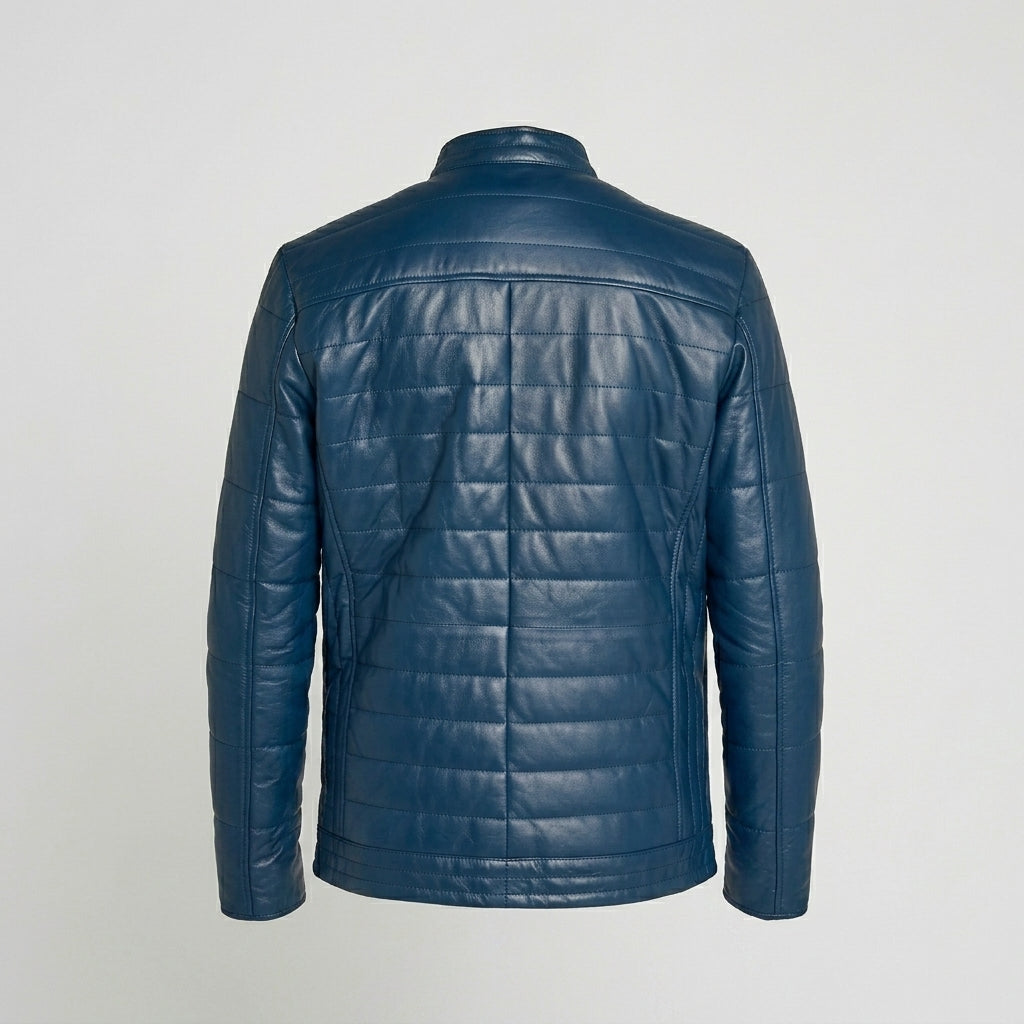 Men’s Blue Leather Jacket – Stylish Slim Fit Casual Biker Style