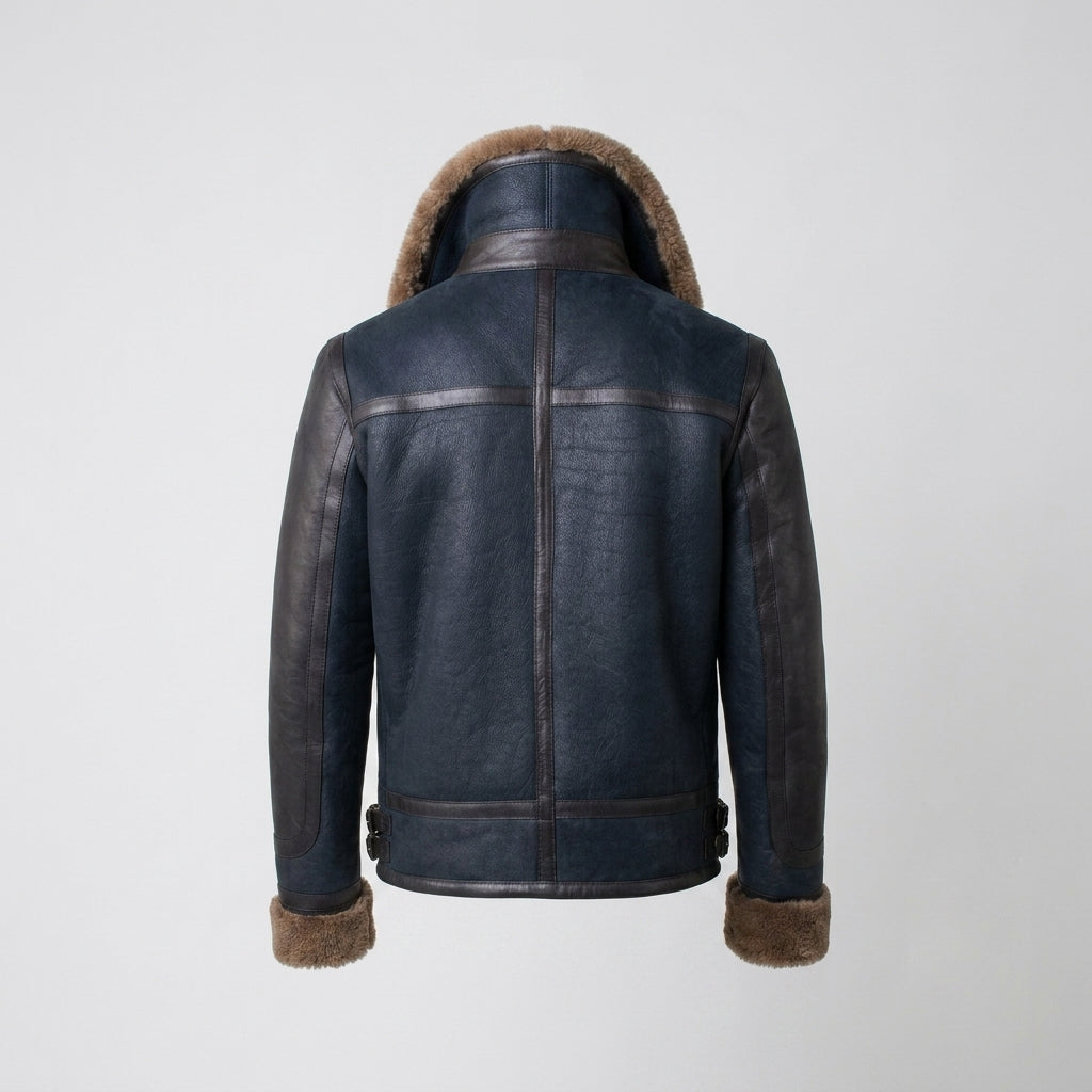 Men’s Blue Sheepskin Shearling Jacket – Premium Aviator Winter Style