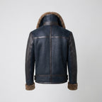 Men’s Blue Sheepskin Shearling Jacket – Premium Aviator Winter Style