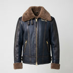 Men’s Blue Sheepskin Shearling Jacket – Premium Aviator Winter Style