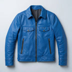 Men’s Blue Trucker Style Café Racer Motorcycle Jacket