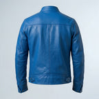 Men’s Blue Trucker Style Café Racer Motorcycle Jacket