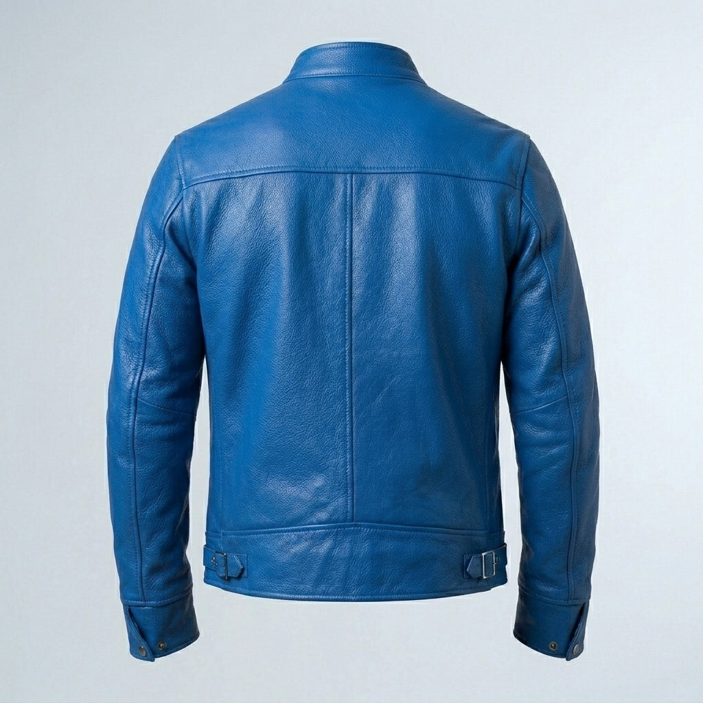 Men’s Blue Trucker Style Café Racer Motorcycle Jacket