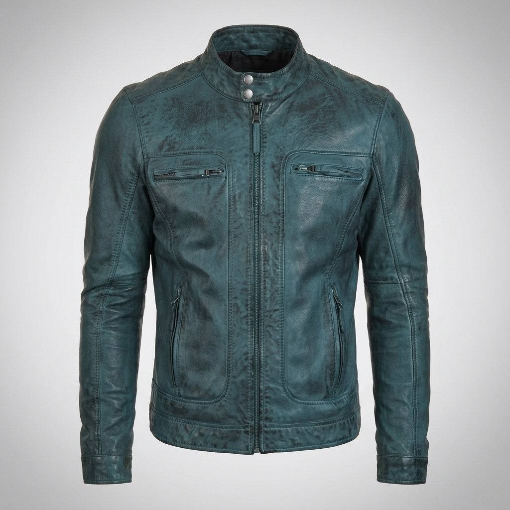 Men’s Distressed Café Racer Leather Jacket
