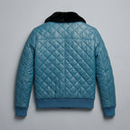 Men’s Blue Bomber Leather Jacket – Slim Fit Casual Aviator Style