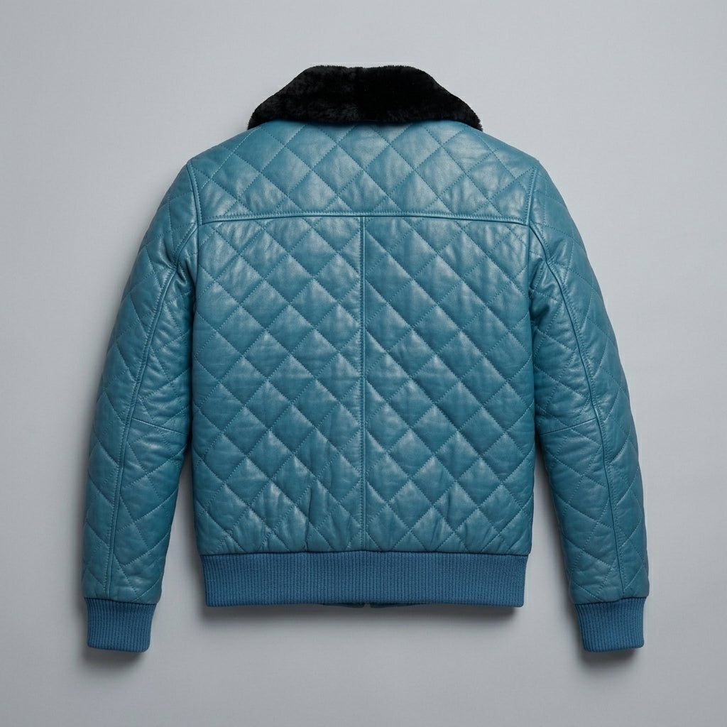 Men’s Blue Bomber Leather Jacket – Slim Fit Casual Aviator Style