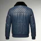 Men’s Sapphire Blue Bomber Jacket – Slim Fit Leather Style