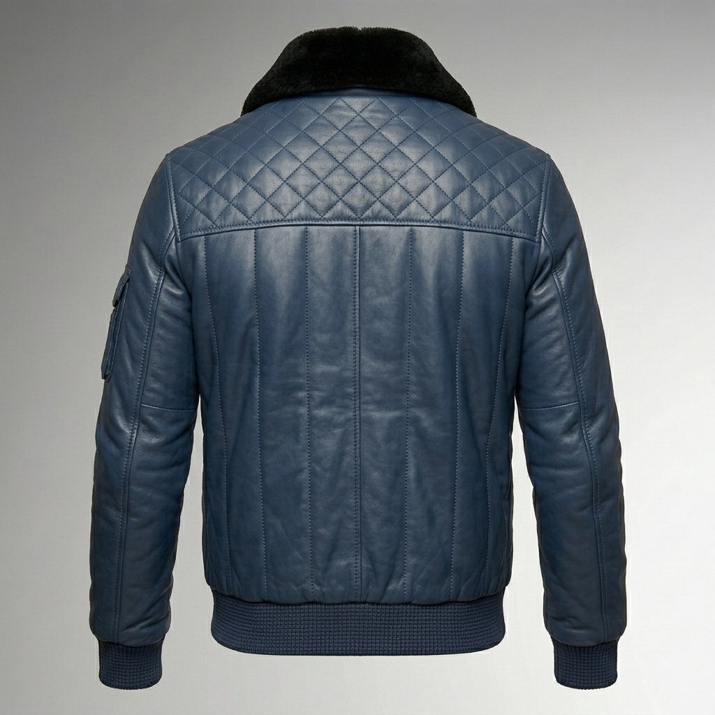 Men’s Sapphire Blue Bomber Jacket – Slim Fit Leather Style
