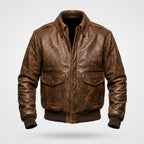 Men’s Brown A-2 Pilot Leather Jacket – Classic Military Flight Bomber Style