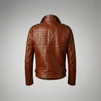 Men’s Brown Croc Leather Biker Jacket – Exotic Textured Moto Style