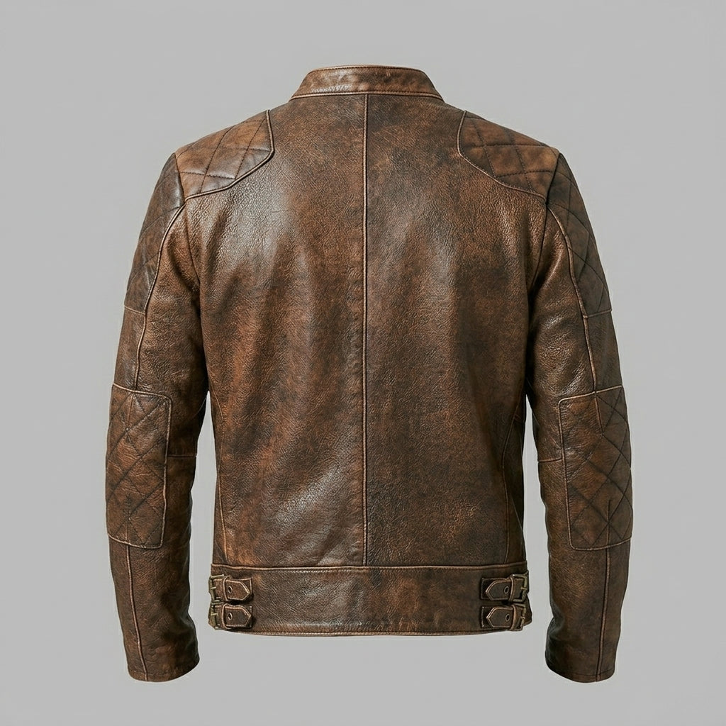 Men’s Brown Leather Café Racer Biker Jacket