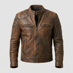 Men’s Brown Leather Café Racer Biker Jacket